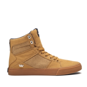 Mens Supra High Top Shoes ALUMINUM Tan/gum | AU-95764